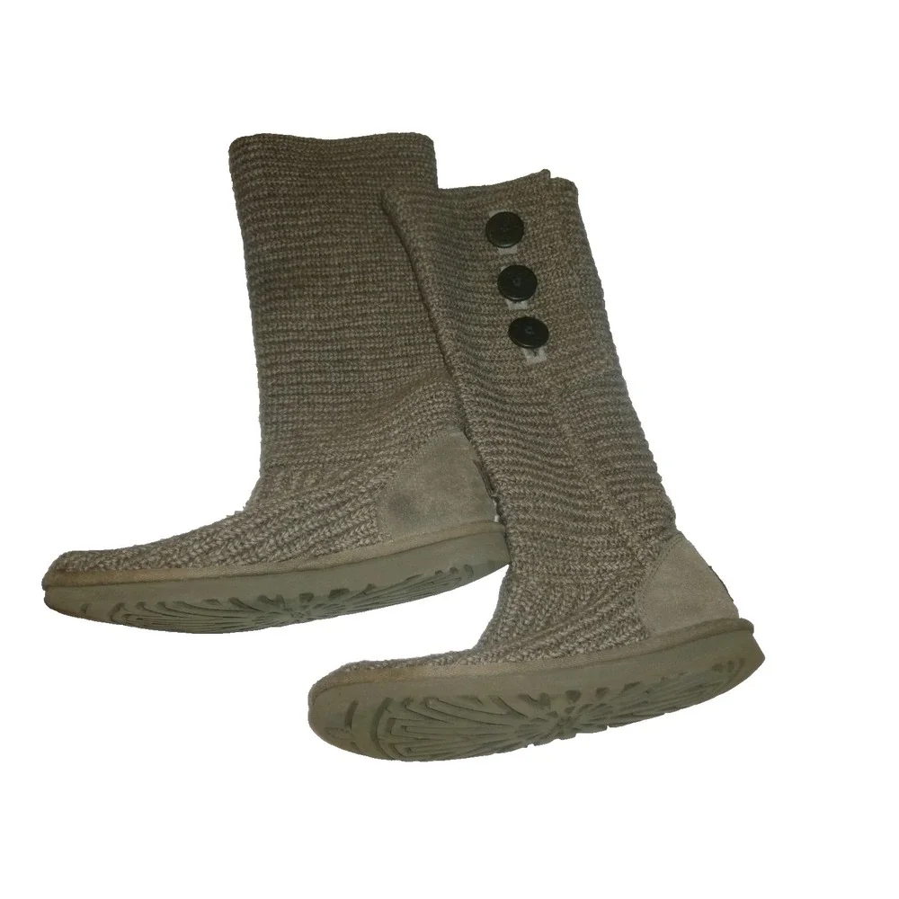 Ugg Classic Cardy II Sock‎ Boots Knit Sheepskin Wool Lined Tall Gray 5819 sz 7 M